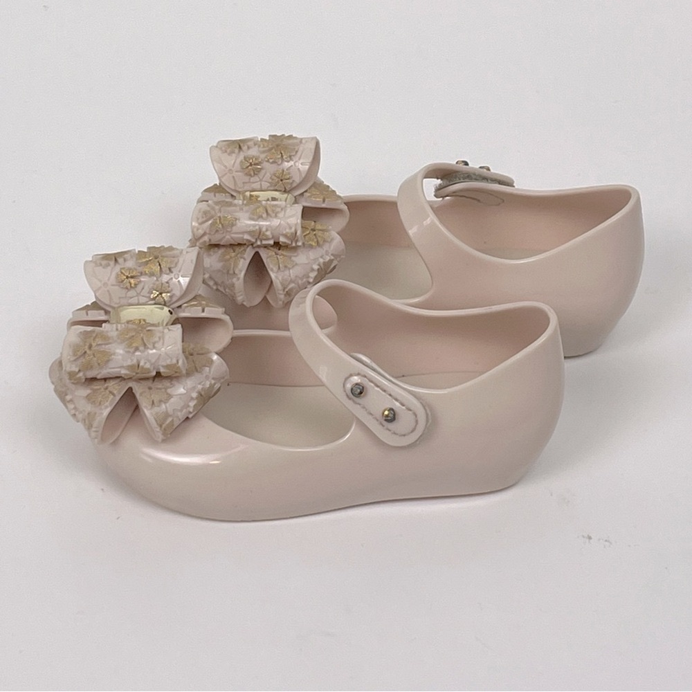 Mini Melissa Ultragirl Sweet Beige & Gold Maryjane style baby girl shoes, 7.